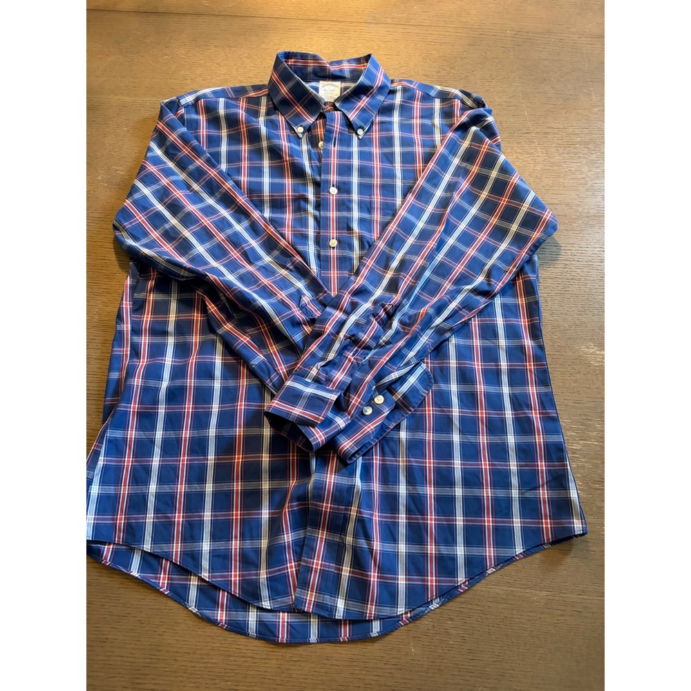 Brooks Brothers Mens L Blue Red Plaid Supima Cotton Button Down Long Sleeve - Picture 4 of 10